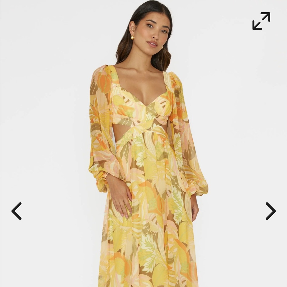 Maura Long Sleeve Lace-Up Back Dress Floral Yellow